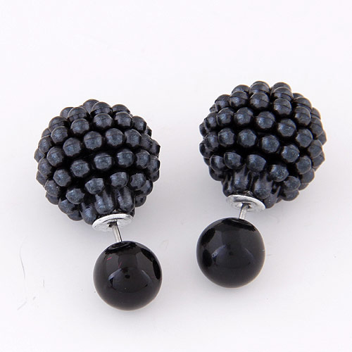 Reverse ball earring with bubbly back in black - Empayah Jewellery