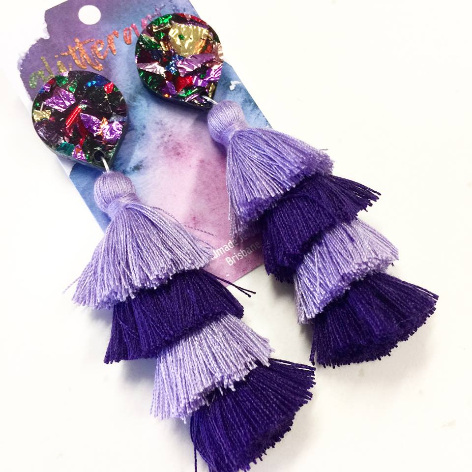 Mega confetti teardrop mega purple tassel dangle-Handmade acrylic ...